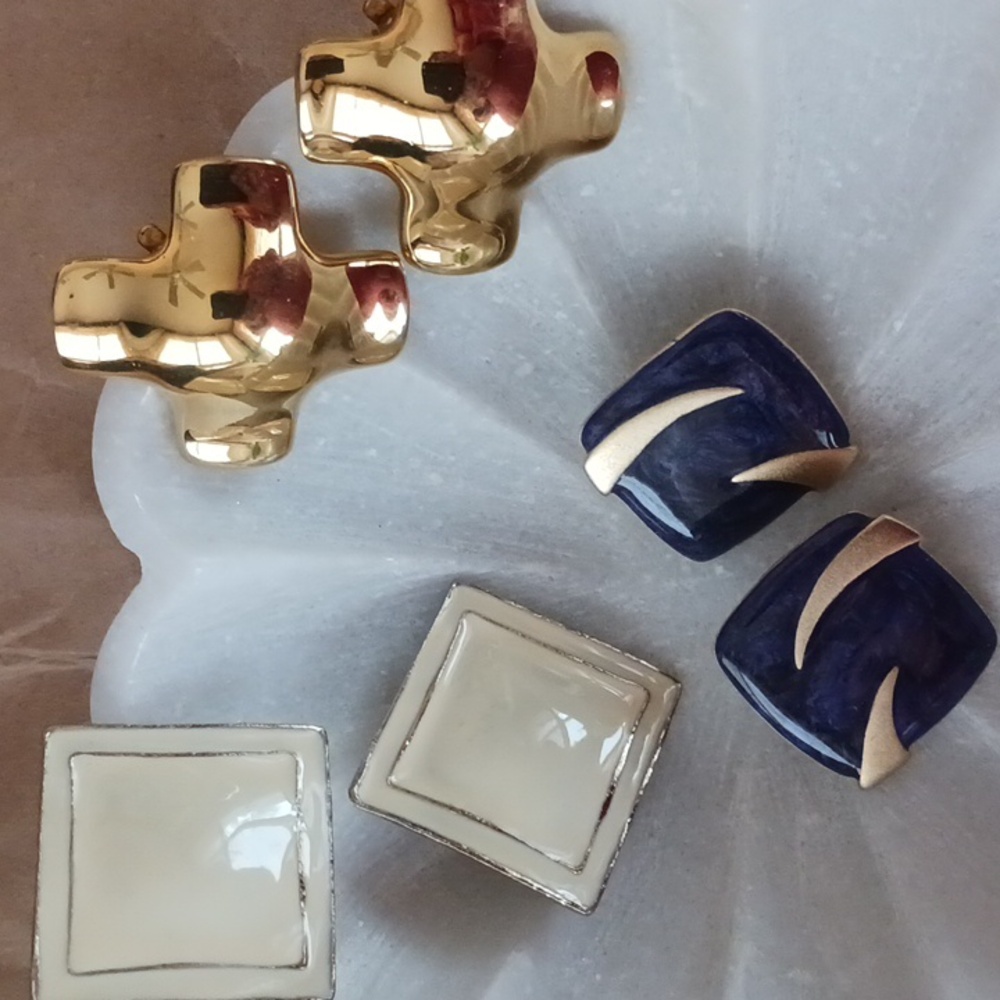 Late '80s-90s Chucky Gold-tone Earrings Lot of 3 Including Signed Liz Claiborne
